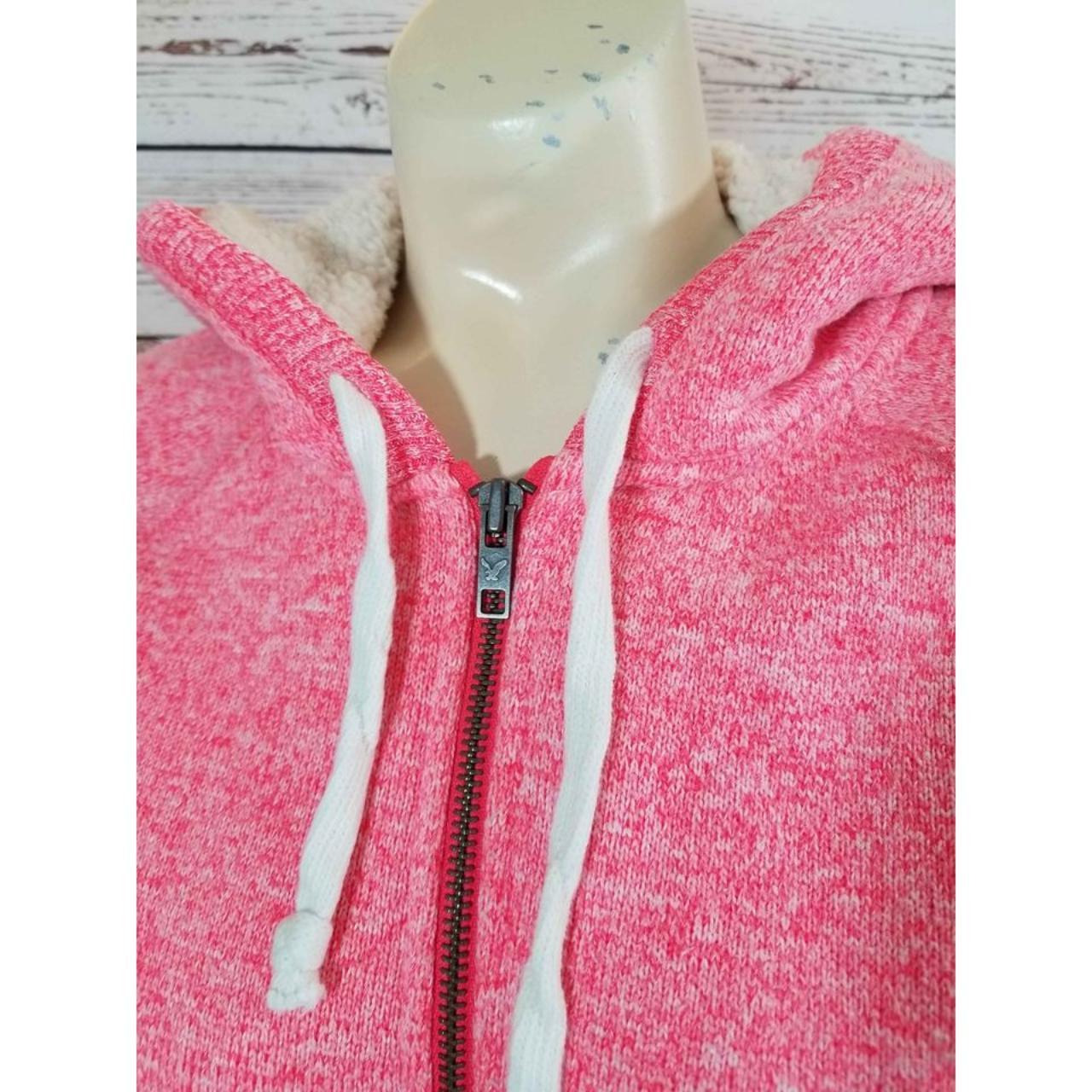 American Eagle Jacket zip up Melon Pink fleece hood... Depop