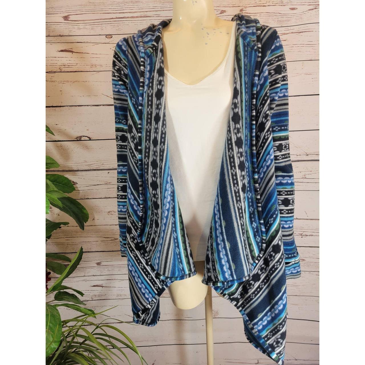 Cuddl Duds Blue Aztec Open Front blanket Cardigan... Depop