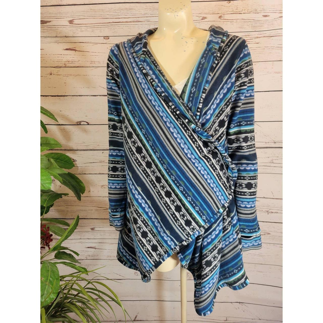 Cuddl Duds Blue Aztec Open Front blanket Cardigan... Depop