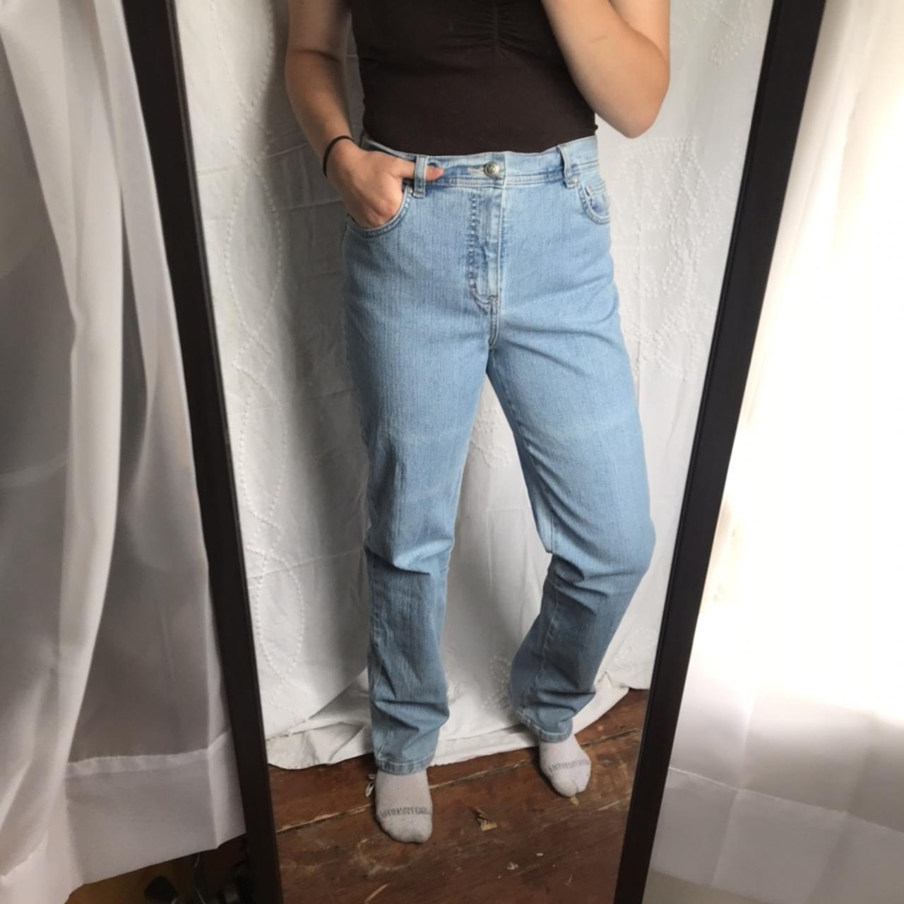 Light wash high rise mom jeans! Size: 8 , • made from