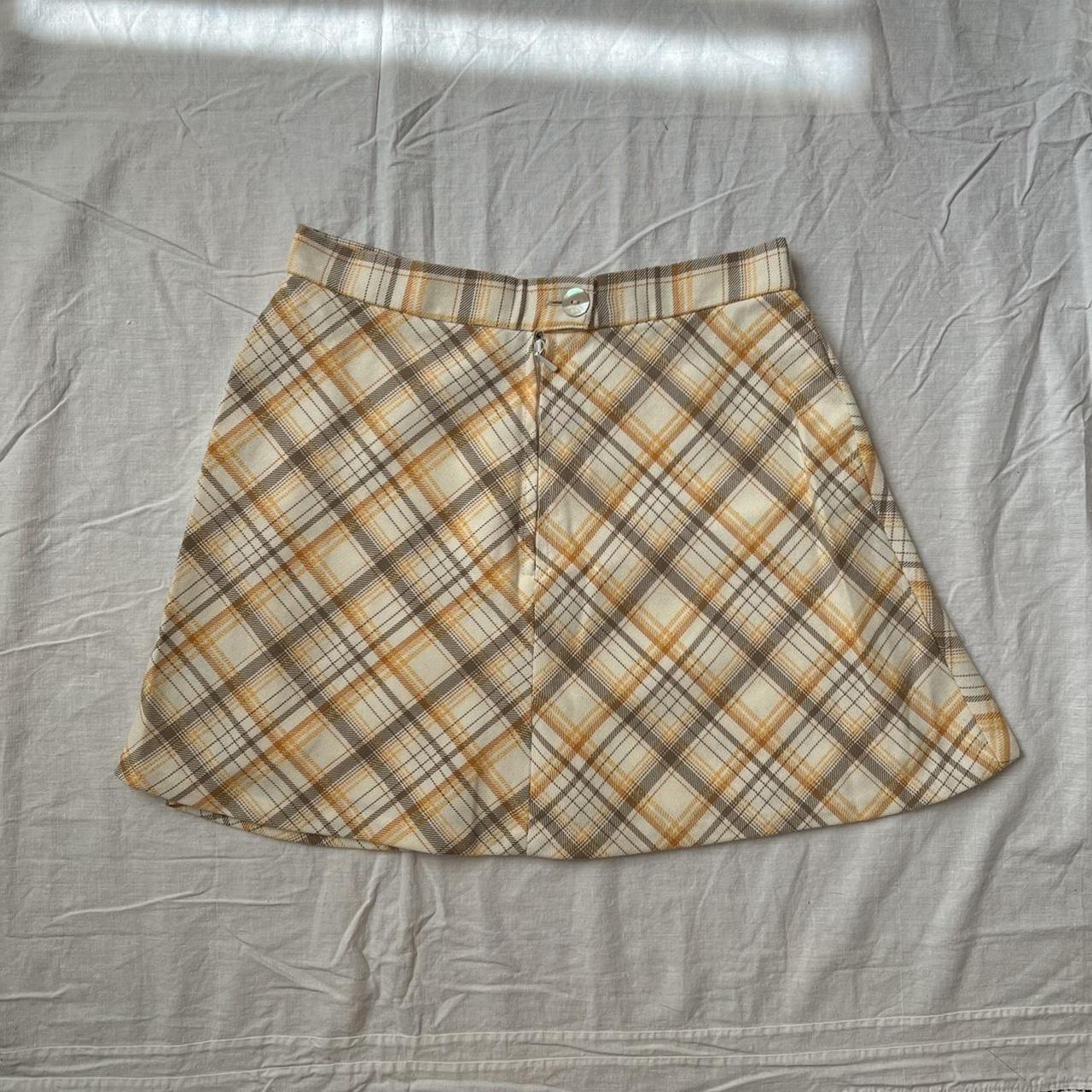 90s vintage cream flared mini skirt high waisted... - Depop