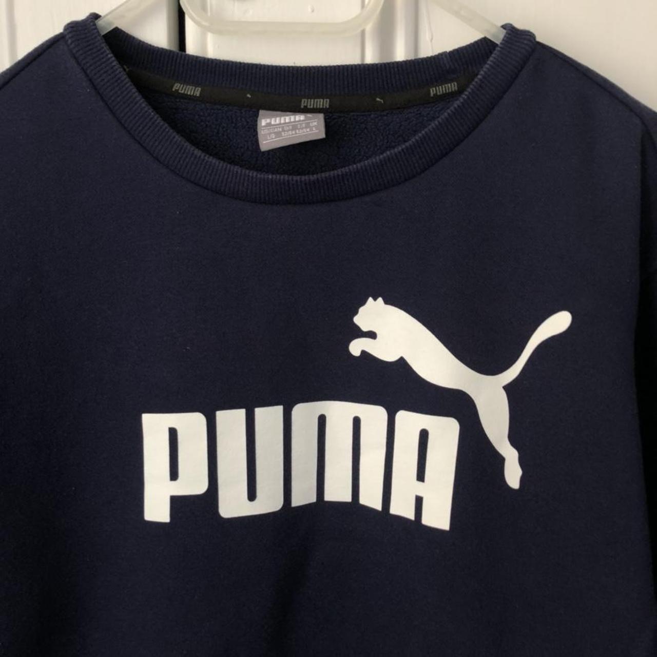 Puma logo navy sweatshirt size L. Worn but in... - Depop