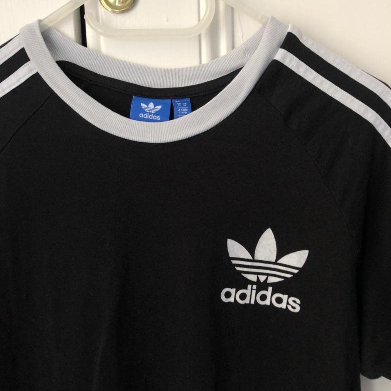 Adidas originals black and white striped t-shirt... - Depop