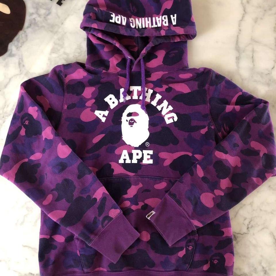 bathing ape color camo college pullover hoodie Depop