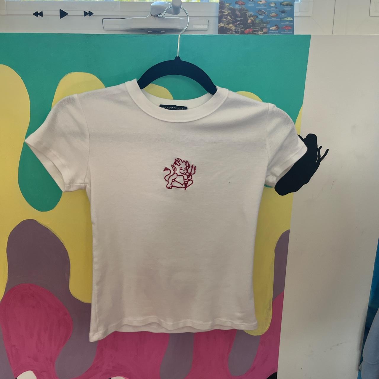 Brandy Melville Women's White and Red Croptop Depop