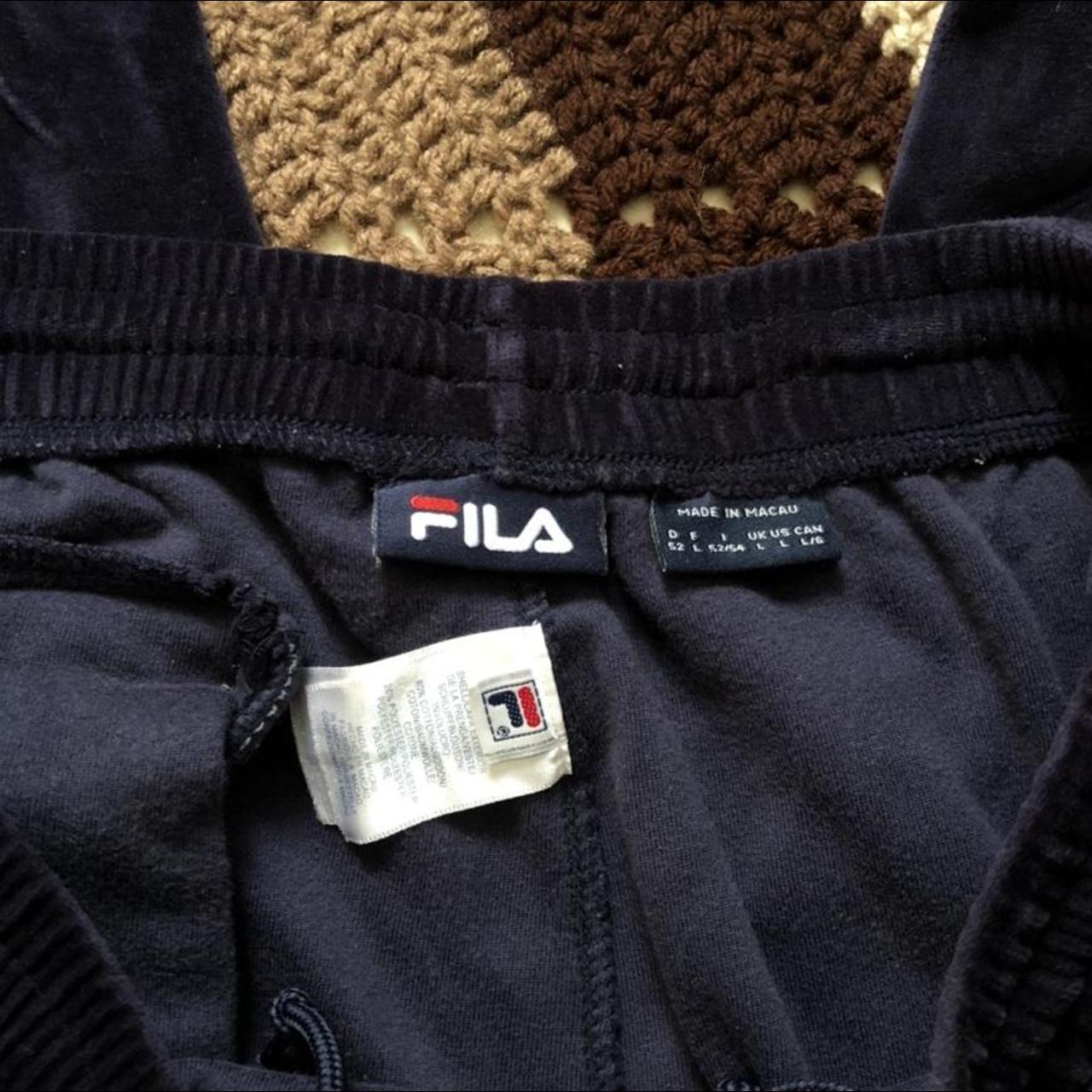 NAVY BLUE VELVET FILA SWEATPANTS JOGGERS SZ - Depop