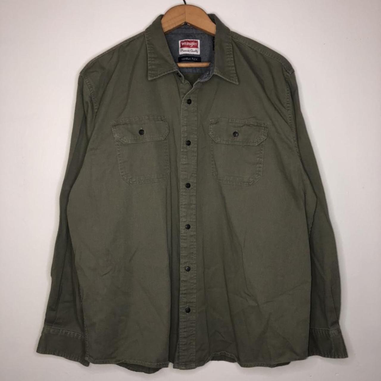 vintage olive green wrangler button up longsleeve... - Depop