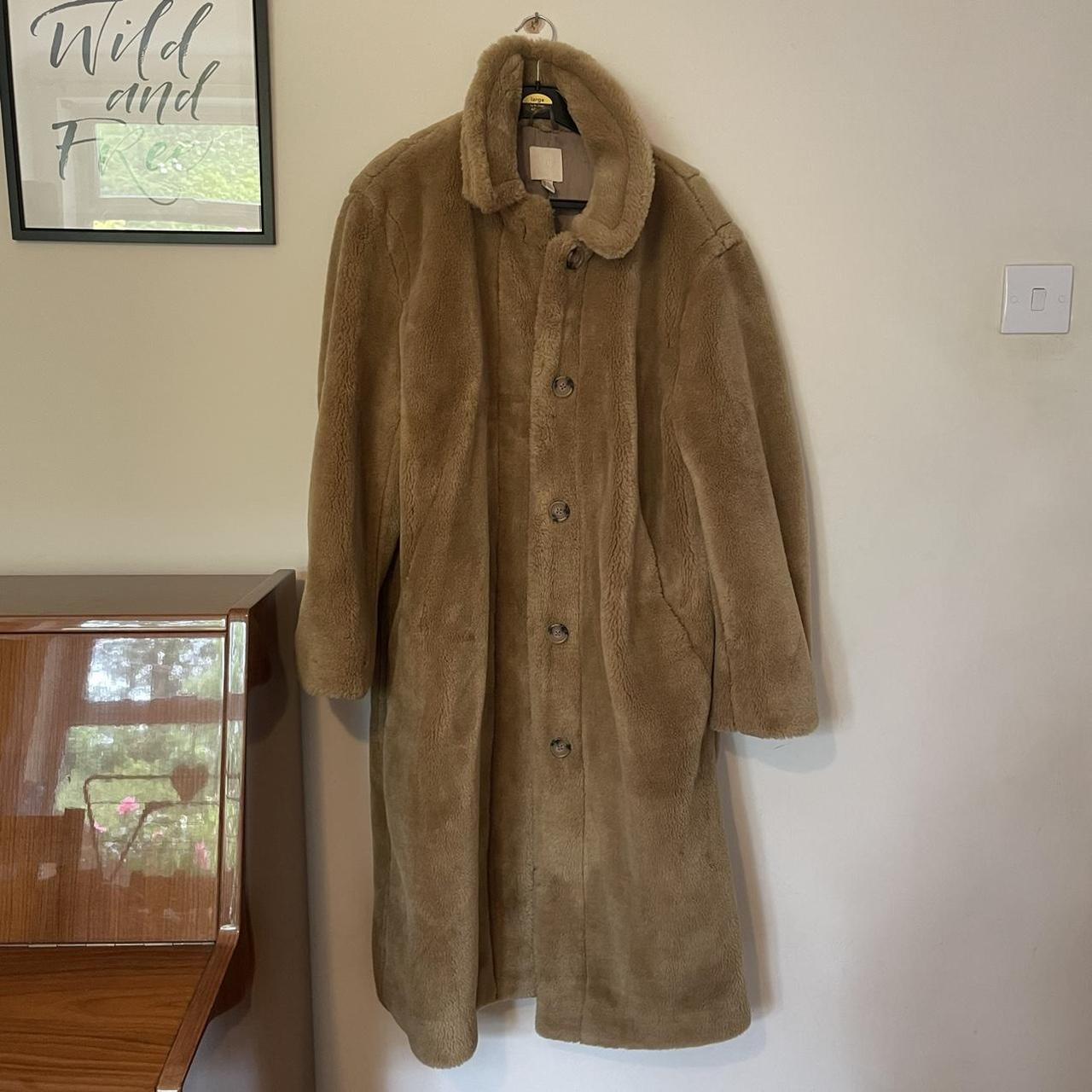 🖤 H&M Brown & Beige faux fur long coat size S... Depop