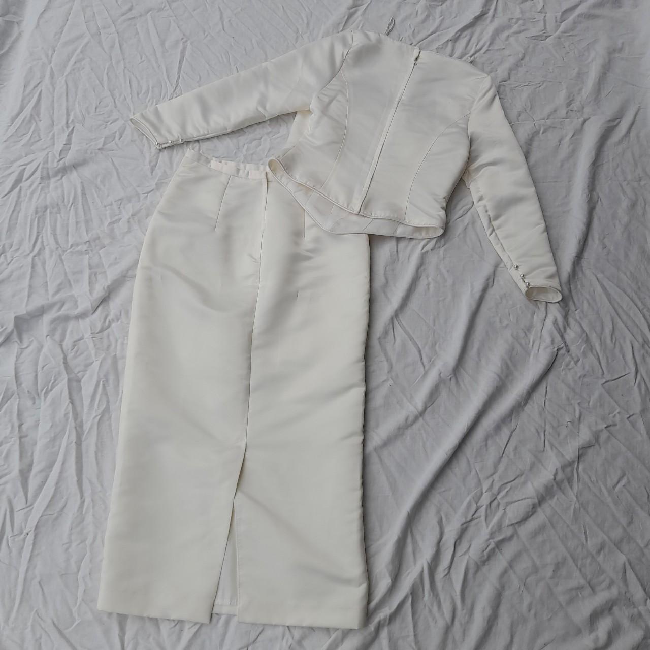Vintage 80s 1987 white satin wedding suit set by Liz... - Depop