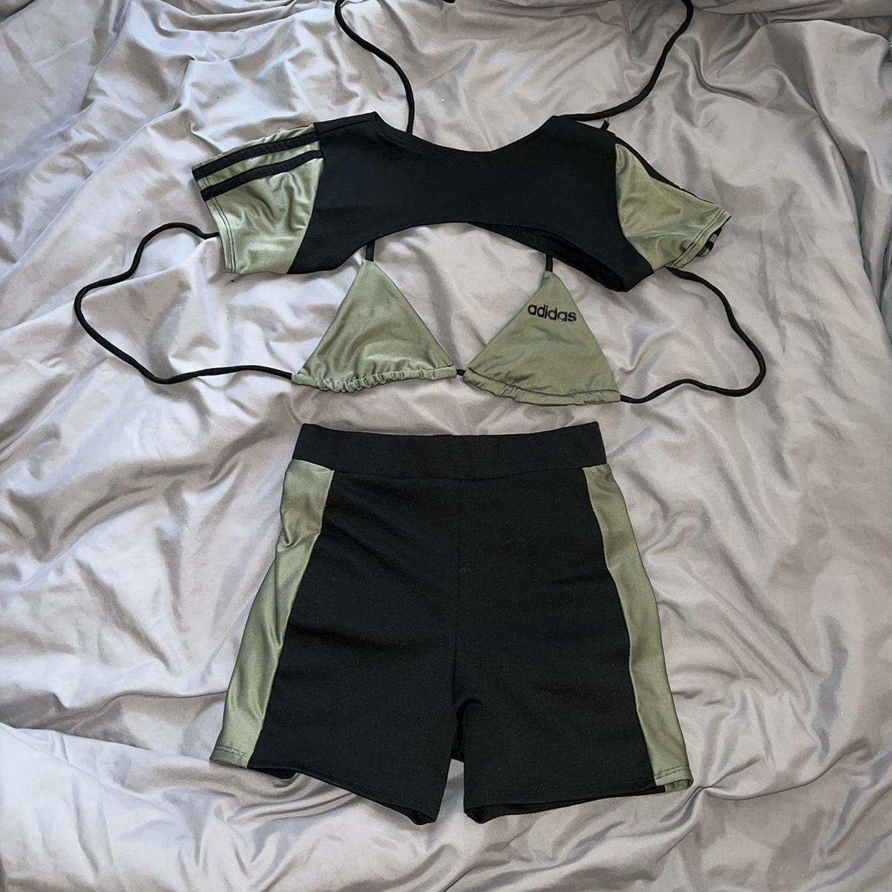 Adidas Women's Khaki and Black Croptop Depop