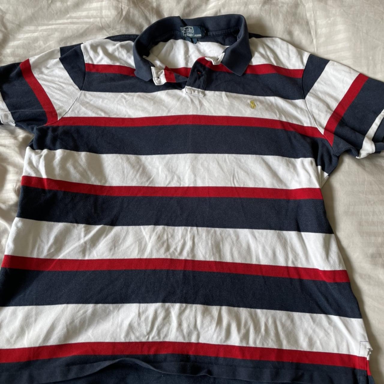 Polo Ralph Lauren red blue and white striped polo... - Depop