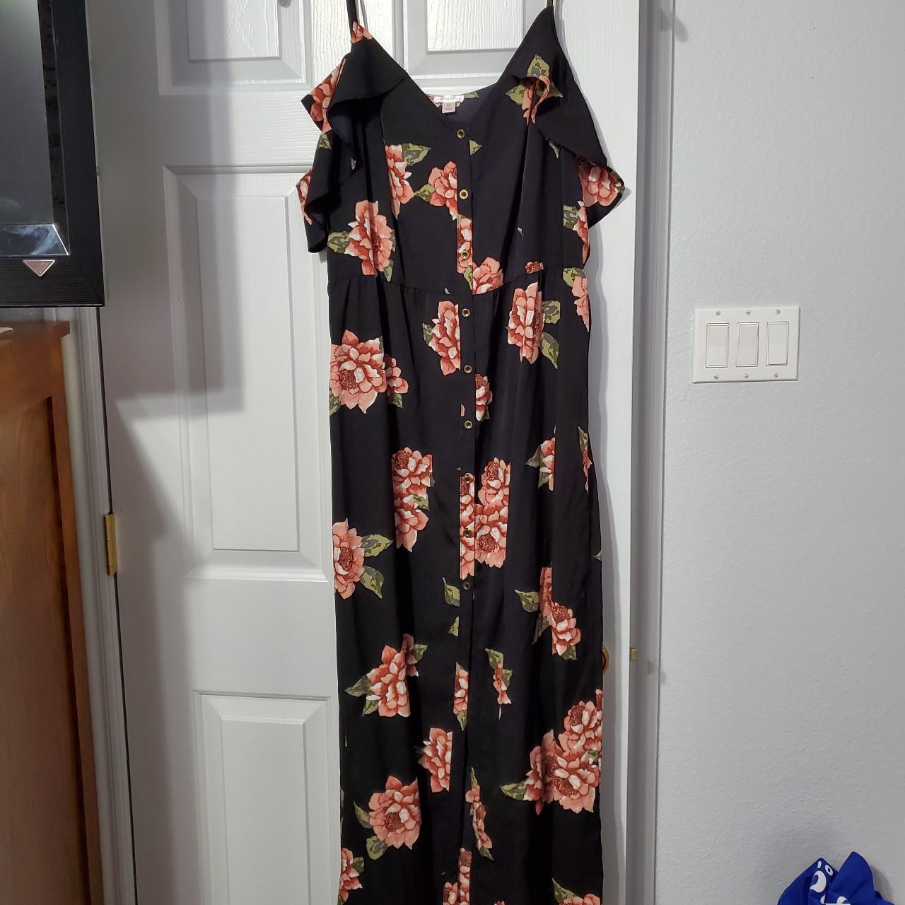 Xhilaration xxl black floral print button front maxi... - Depop