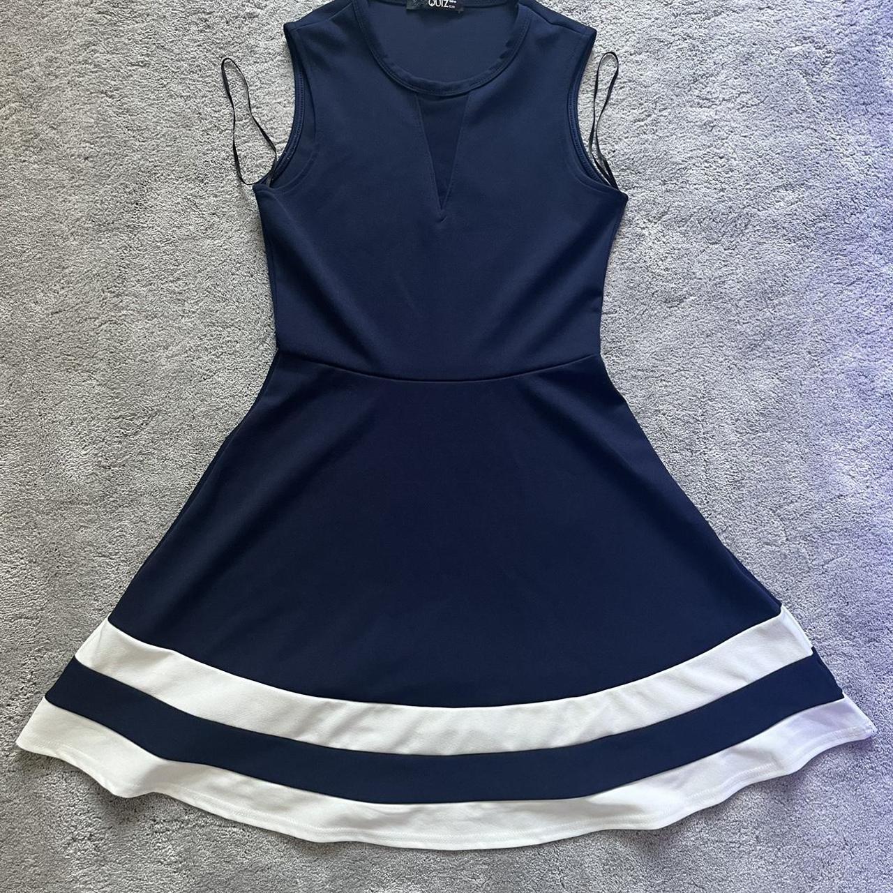 Quiz Women's White and Navy Dress | Depop