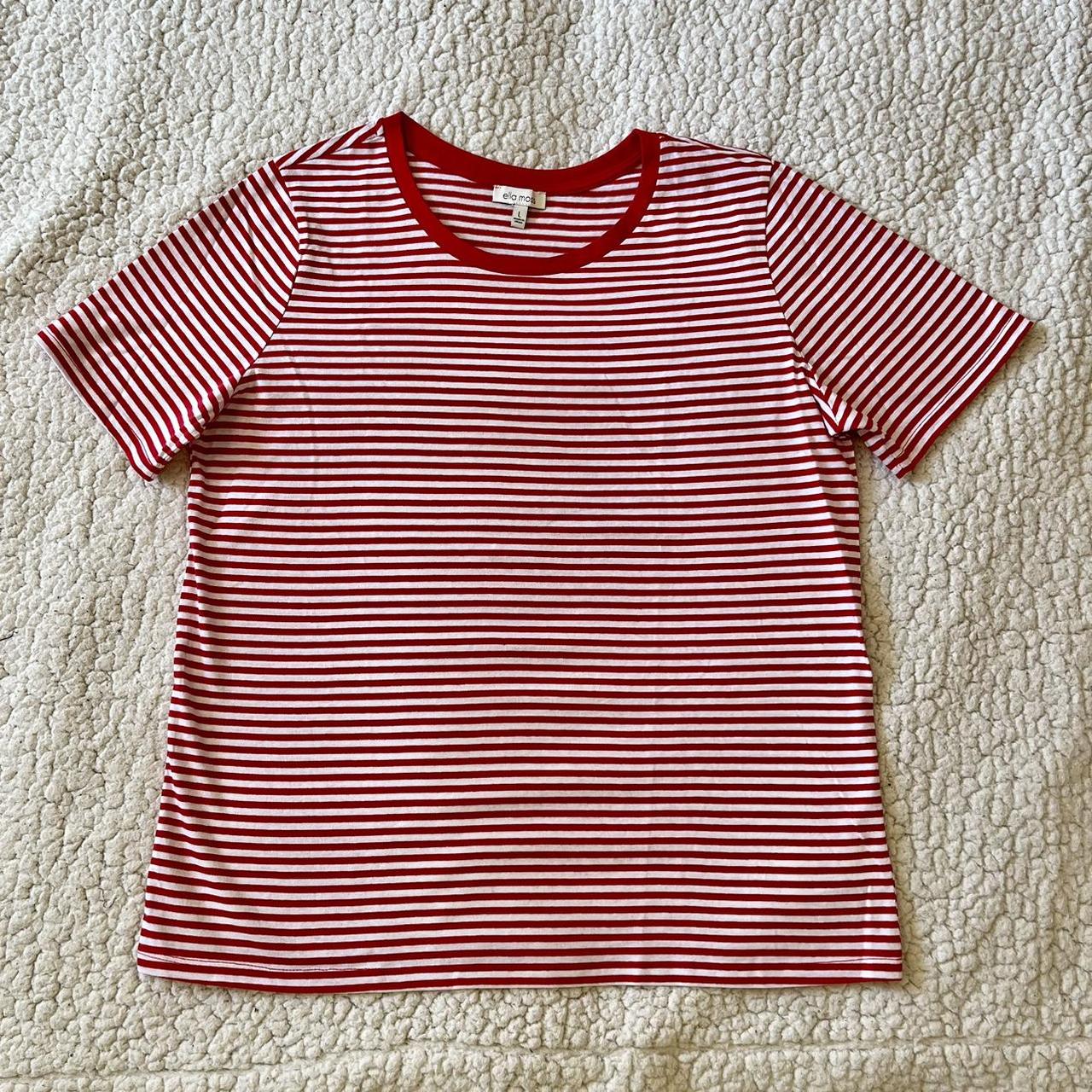 Ella Moss Red & White Striped Short Sleeve Shirt... - Depop