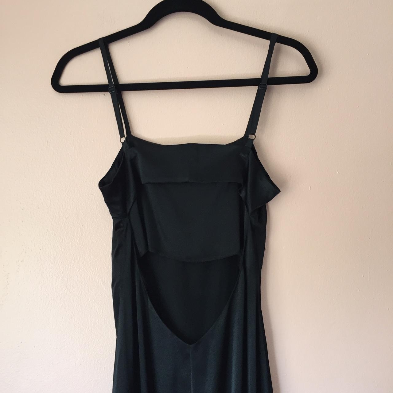 Walk away in this black satin slip midi dress by... - Depop