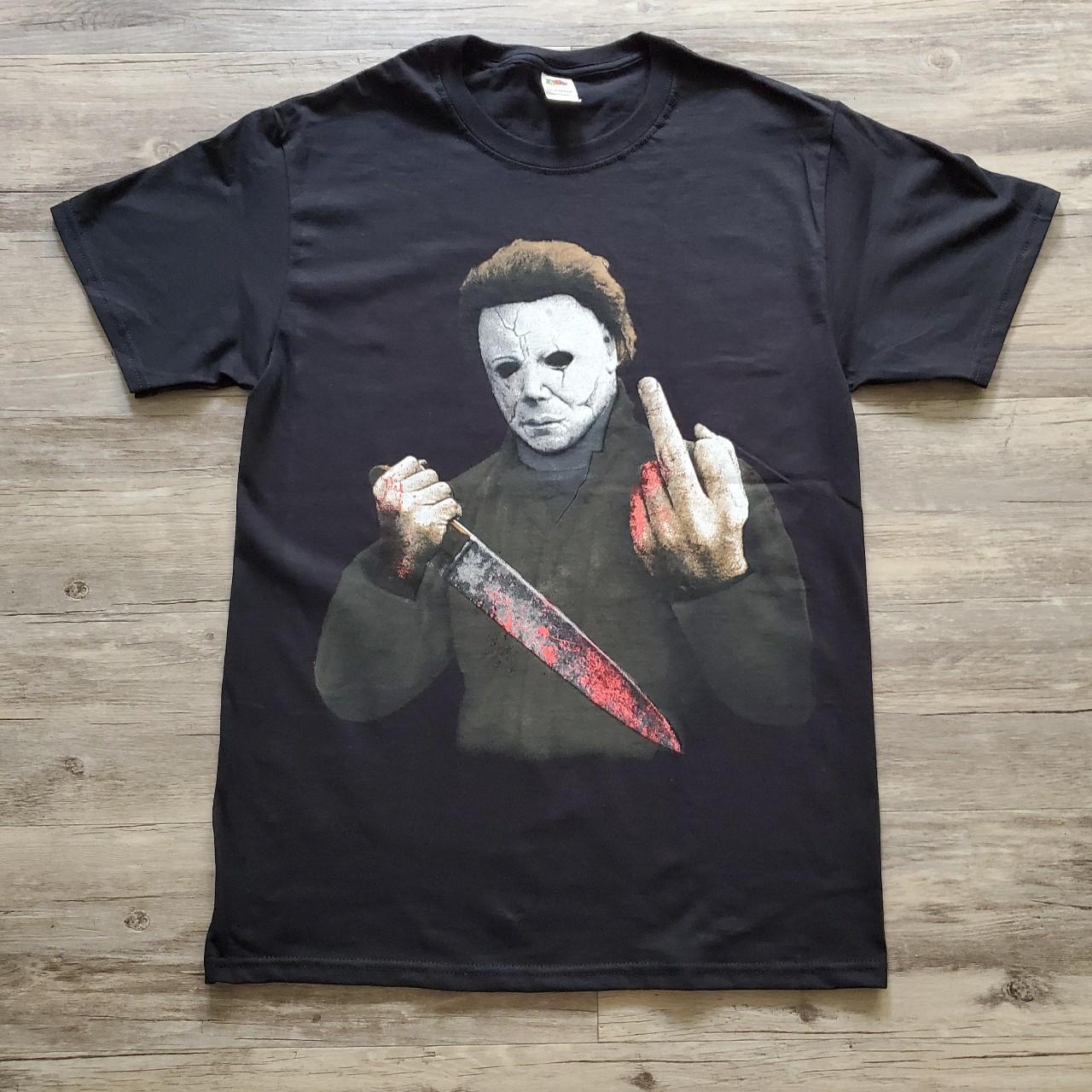 MICHAEL MYERS FLIPPING OFF unisex TSHIRT #HALLOWEEN... - Depop