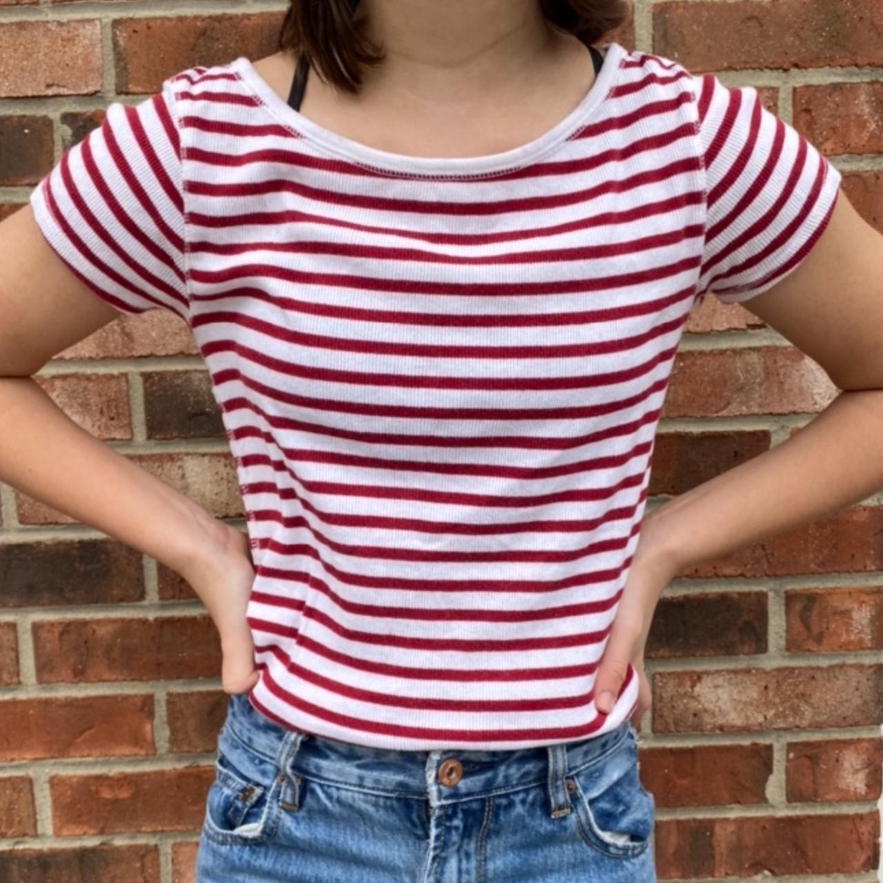 Women's White and Red Shirt Depop
