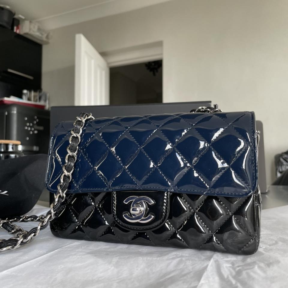 Rare Chanel Flap Bag in mini, two tone (navy & - Depop