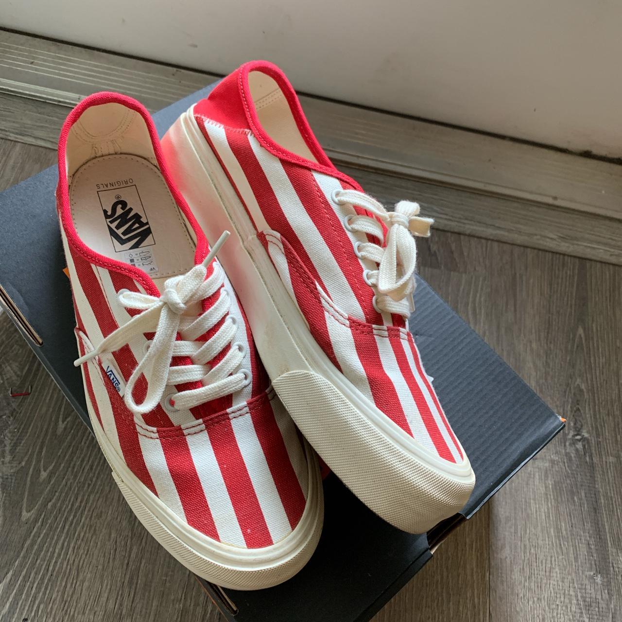 Vans - red and white - basically brand new - only... - Depop