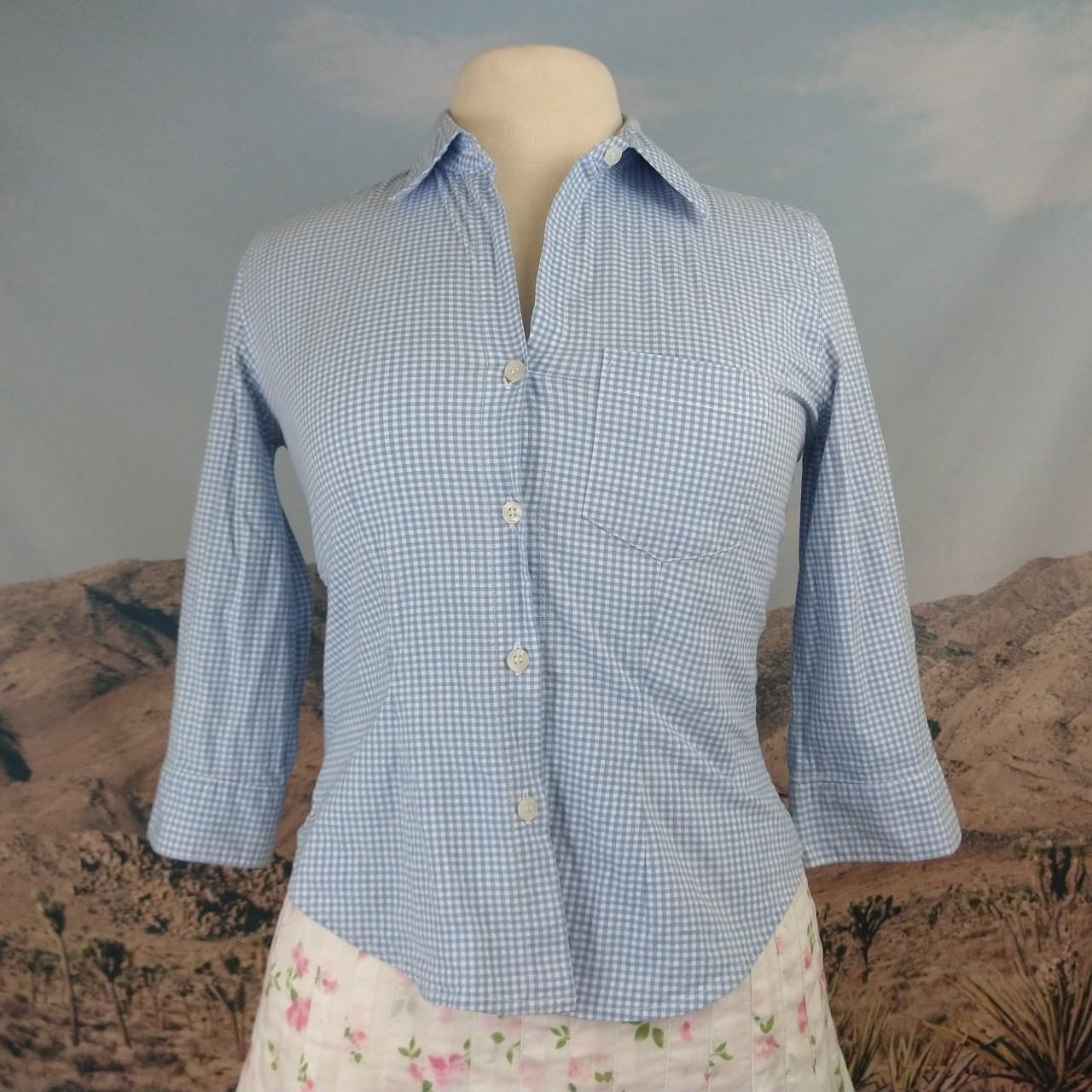 Women's White and Blue Blouse | Depop