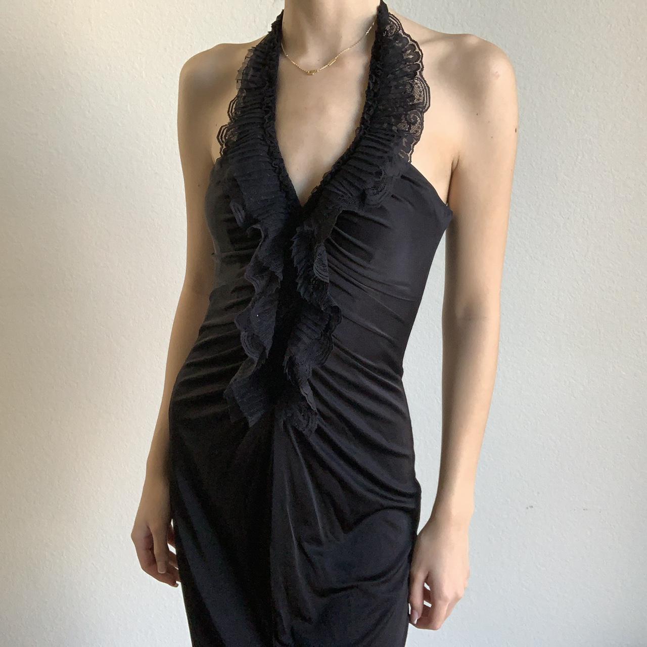 Vintage BCBG black halter ruffle dress Size