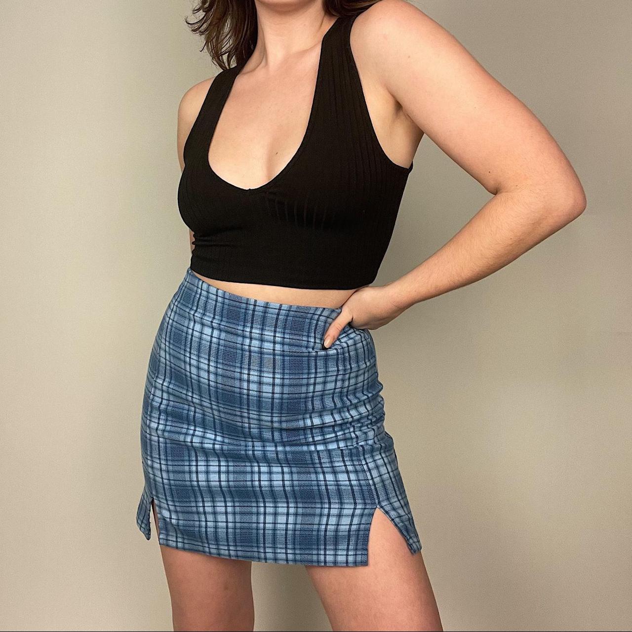 Women's blue outlet plaid skirt