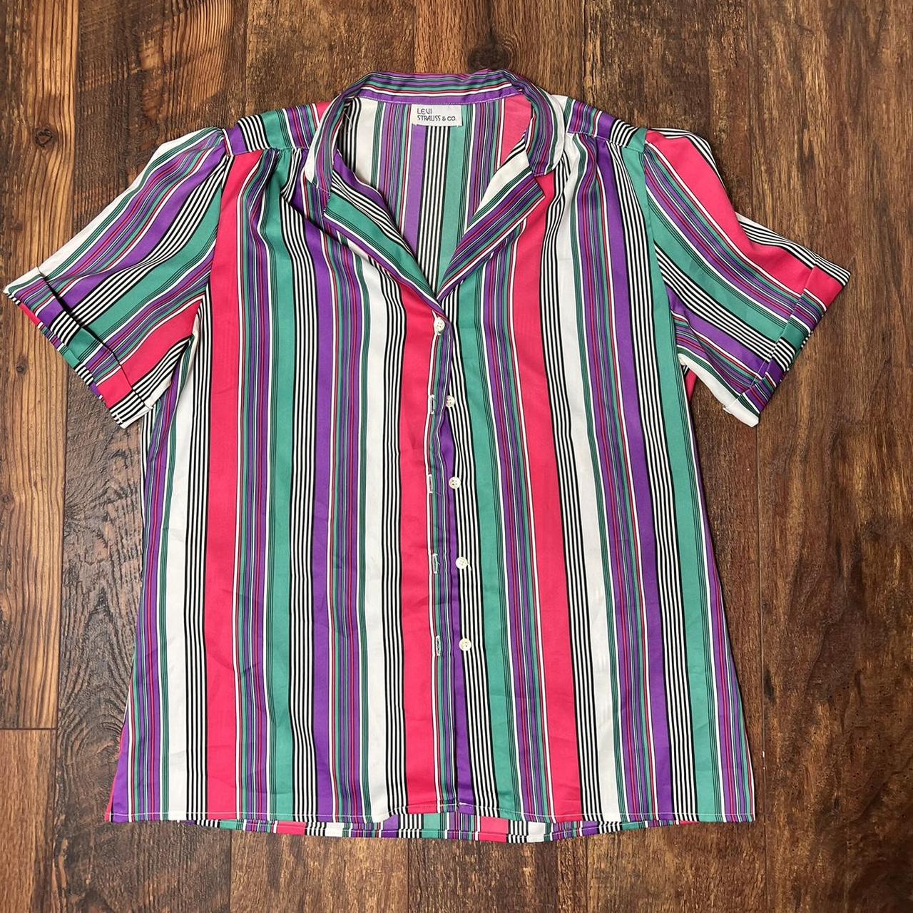 Vintage Levi Strauss & Co colorful striped button... - Depop