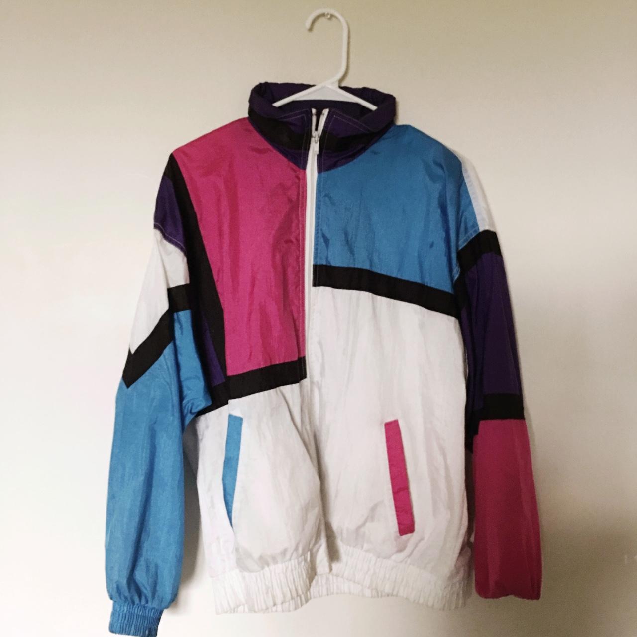 Pink blue shop and white windbreaker