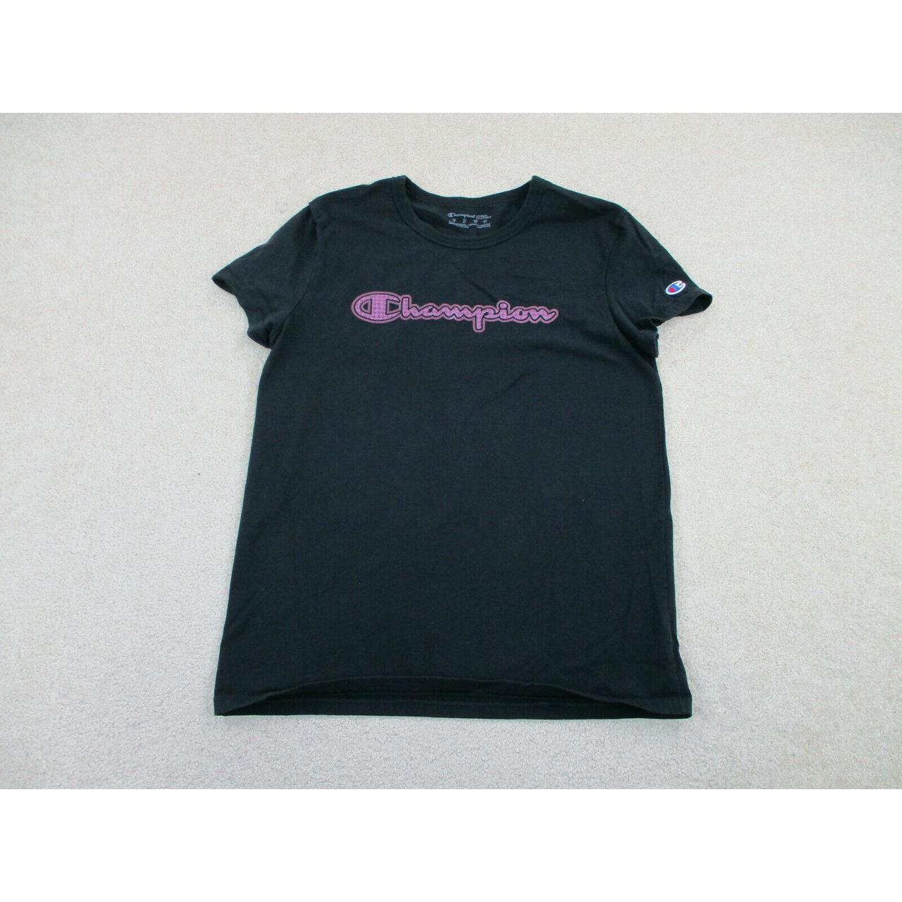 pink and black champion shirt