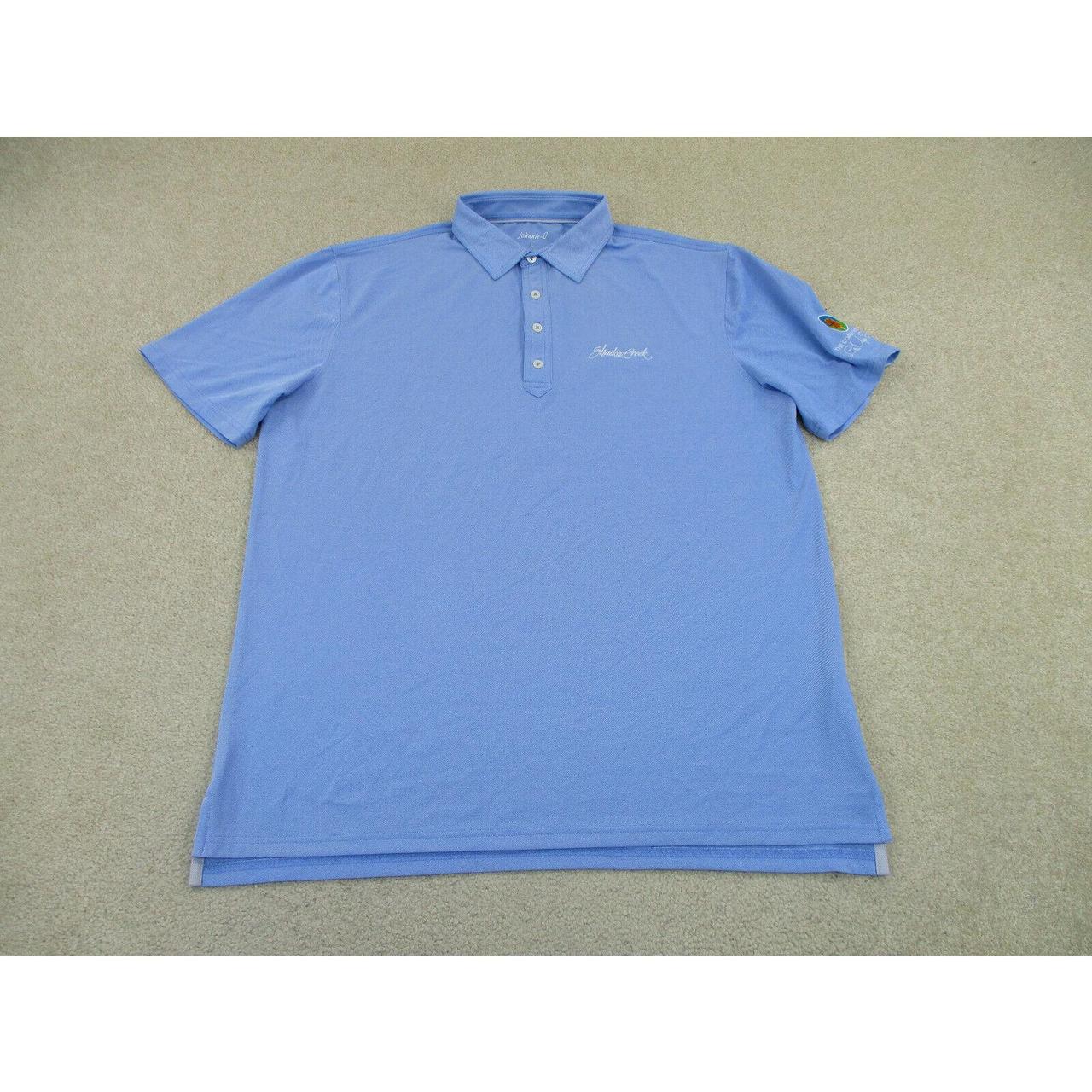 Johnnie-O Men's Blue and White Polo-shirts | Depop