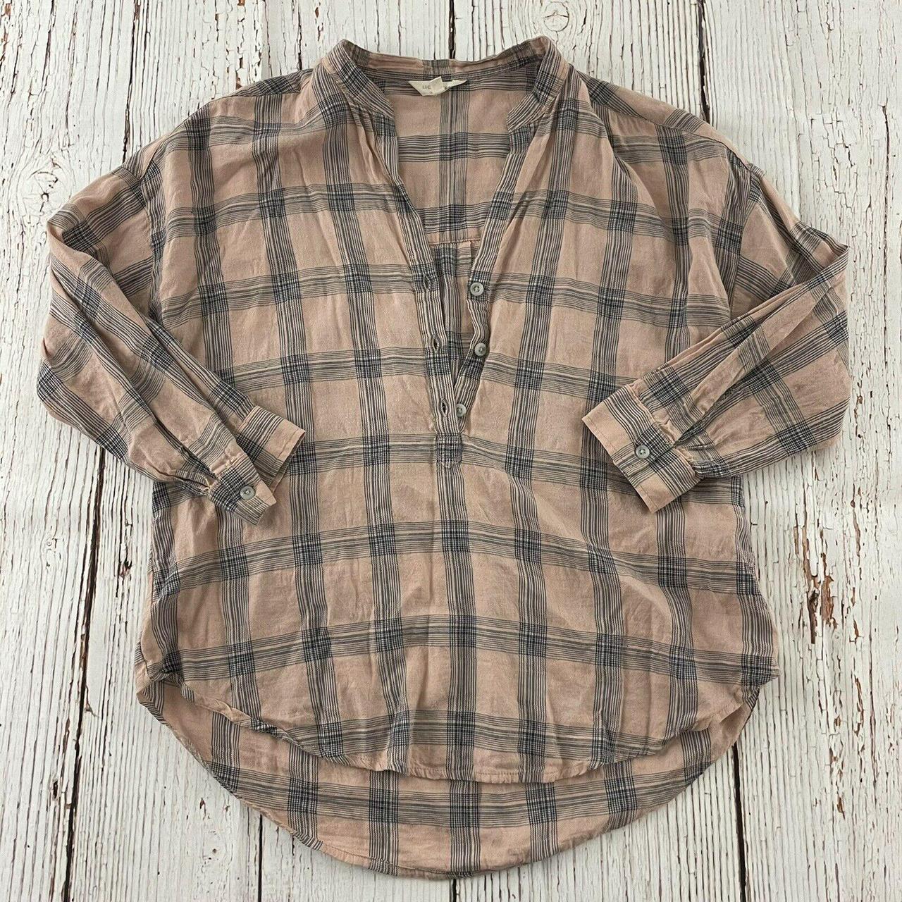 Lucky Brand Popover Plaid Long Sleeve Button Front... - Depop