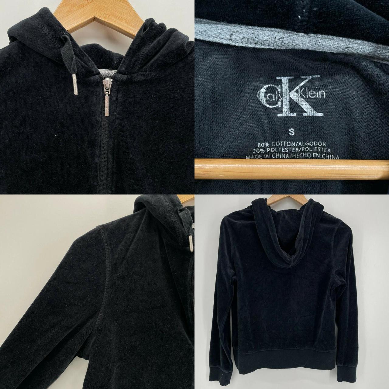 Calvin Klein Hoodie Women's S Black Velour Velvet... Depop