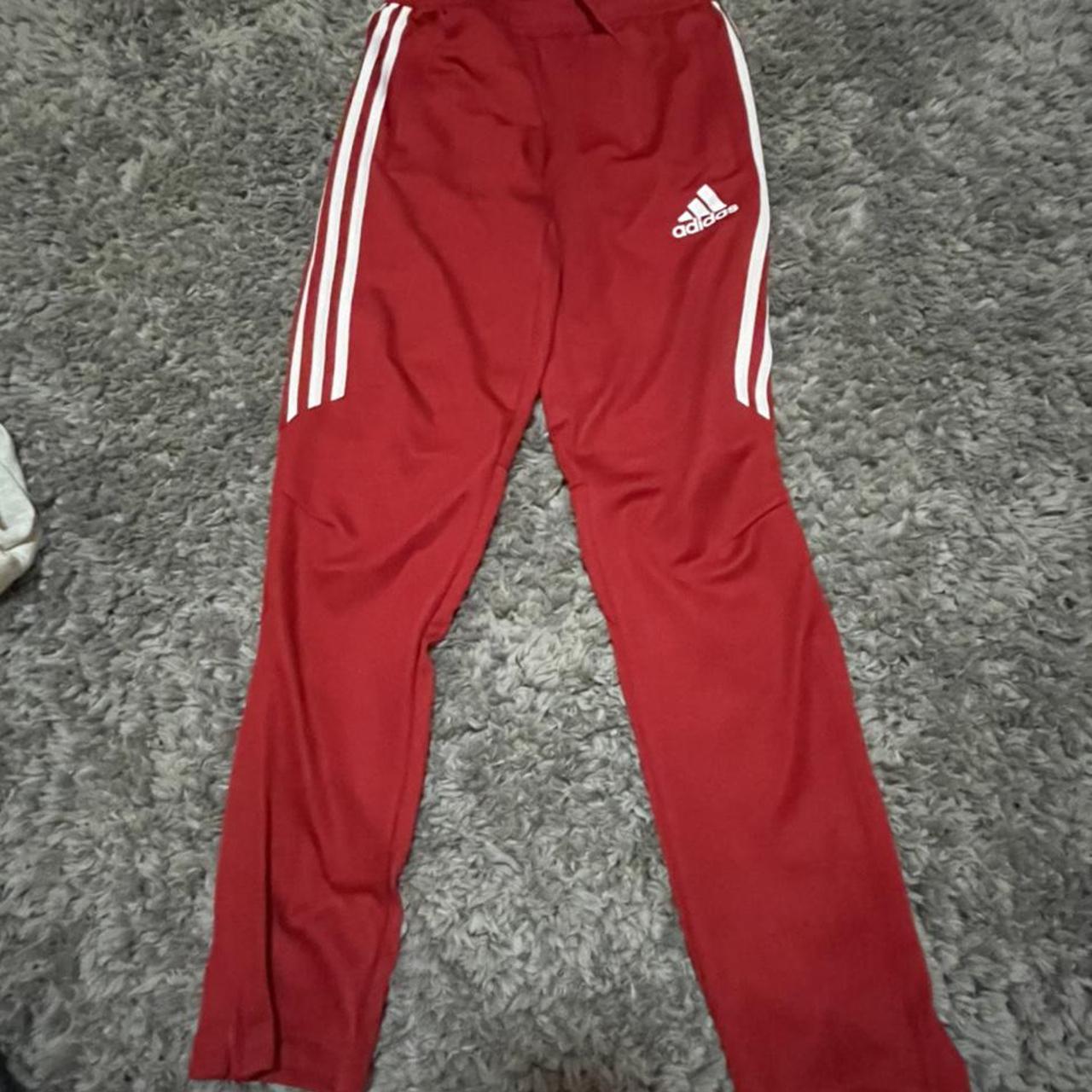 red adidas track suit pants size- large comfy zipper... - Depop