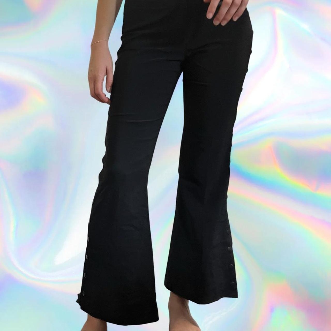 vintage y2k black flare pants! zip in the back, - Depop