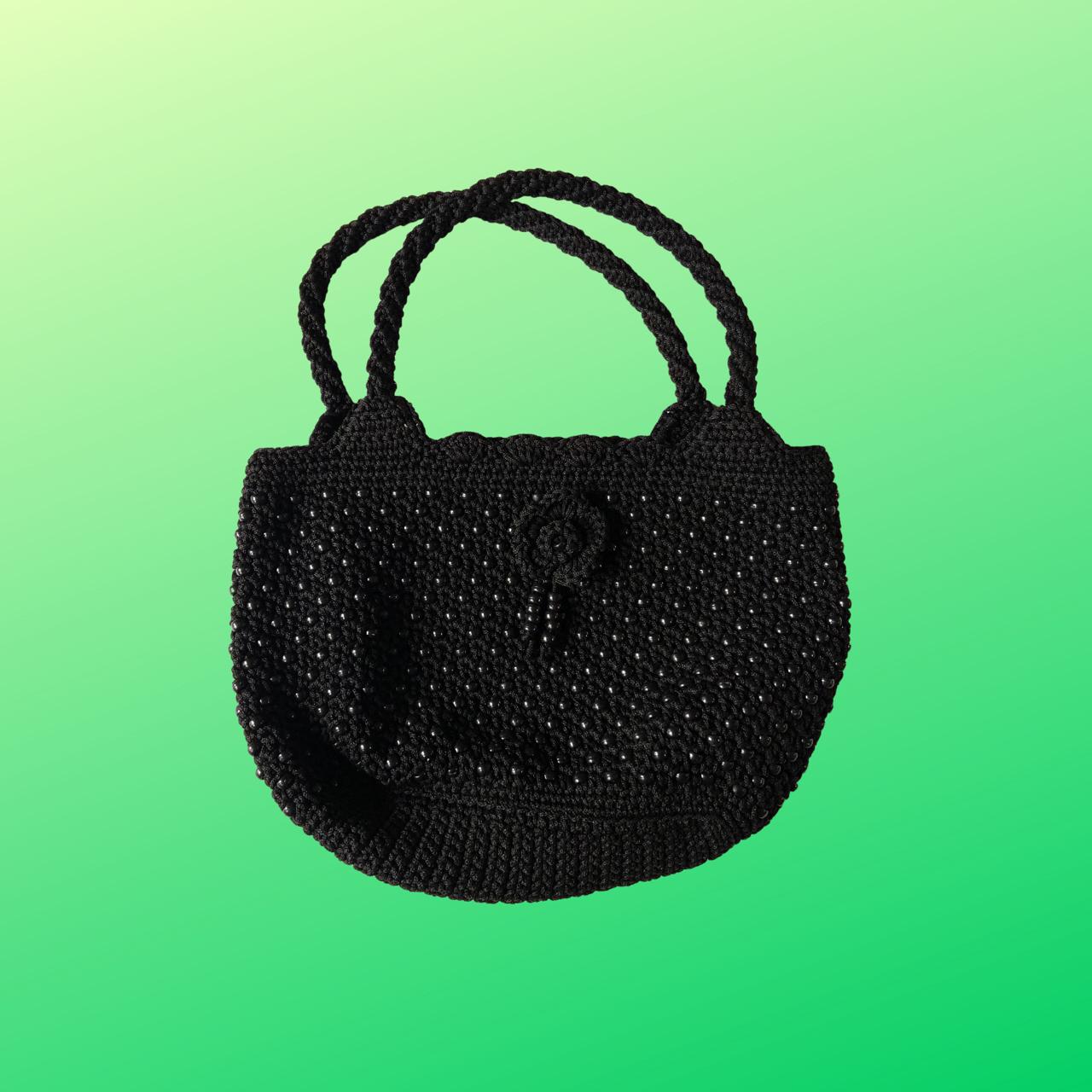 363  Vintage 90s black beaded handbag / purse with - Depop