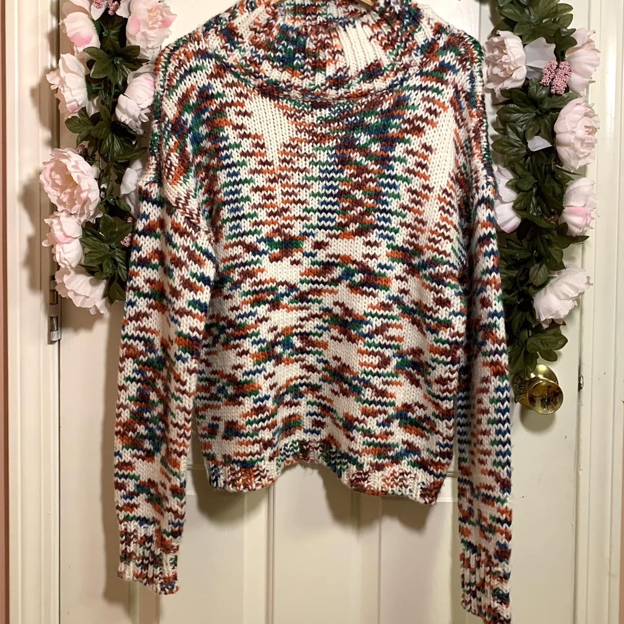 multicolored knit turtleneck -white turtleneck... - Depop
