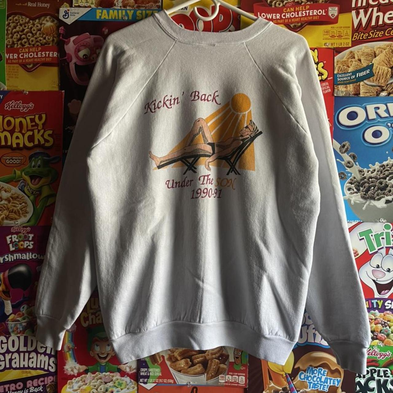 Fruit of the Loom Men's White and Yellow Sweatshirt | Depop