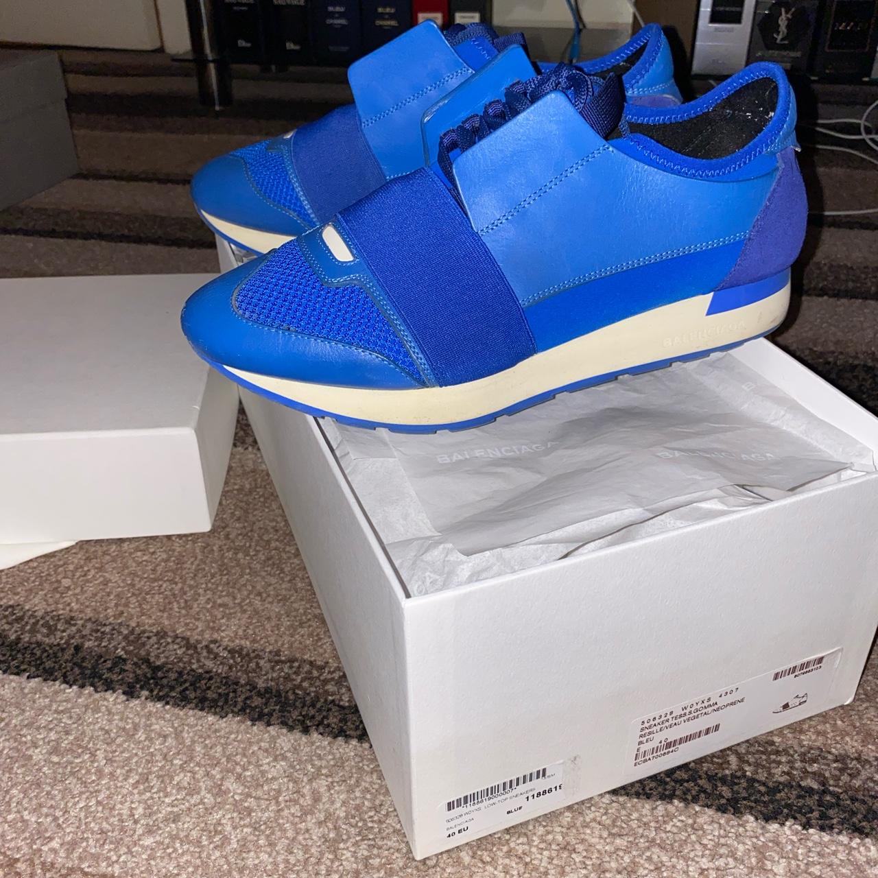 Balenciaga Men's Blue and White Trainers Depop