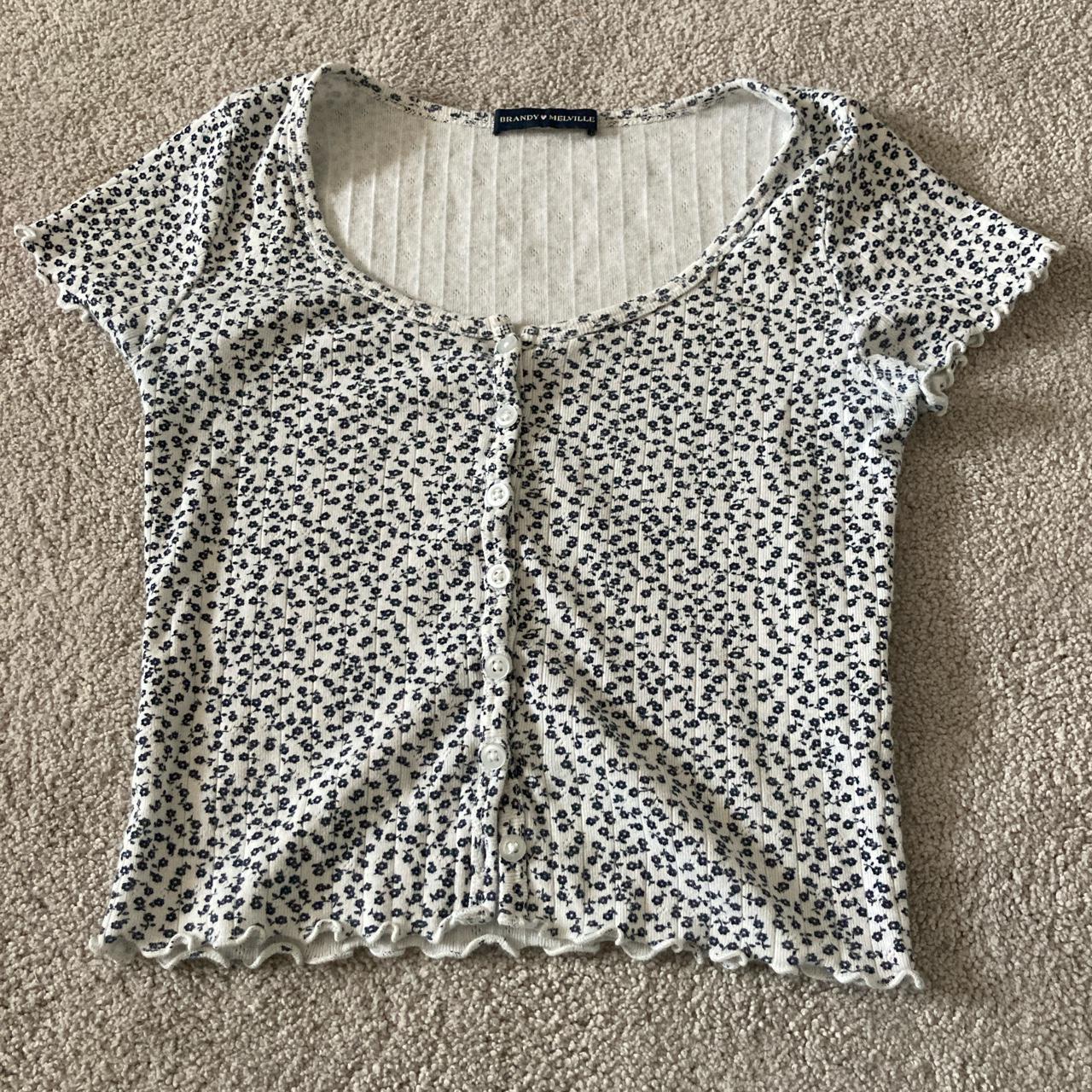 brandy melville floral cropped ruffle zelly top in... Depop