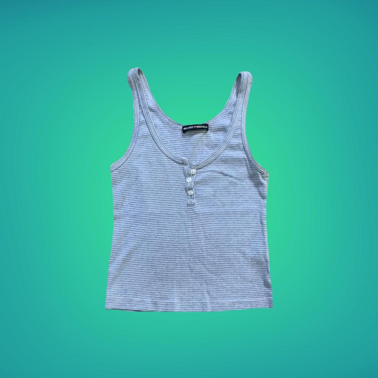 Brandy Melville Blue and White Striped Button... - Depop