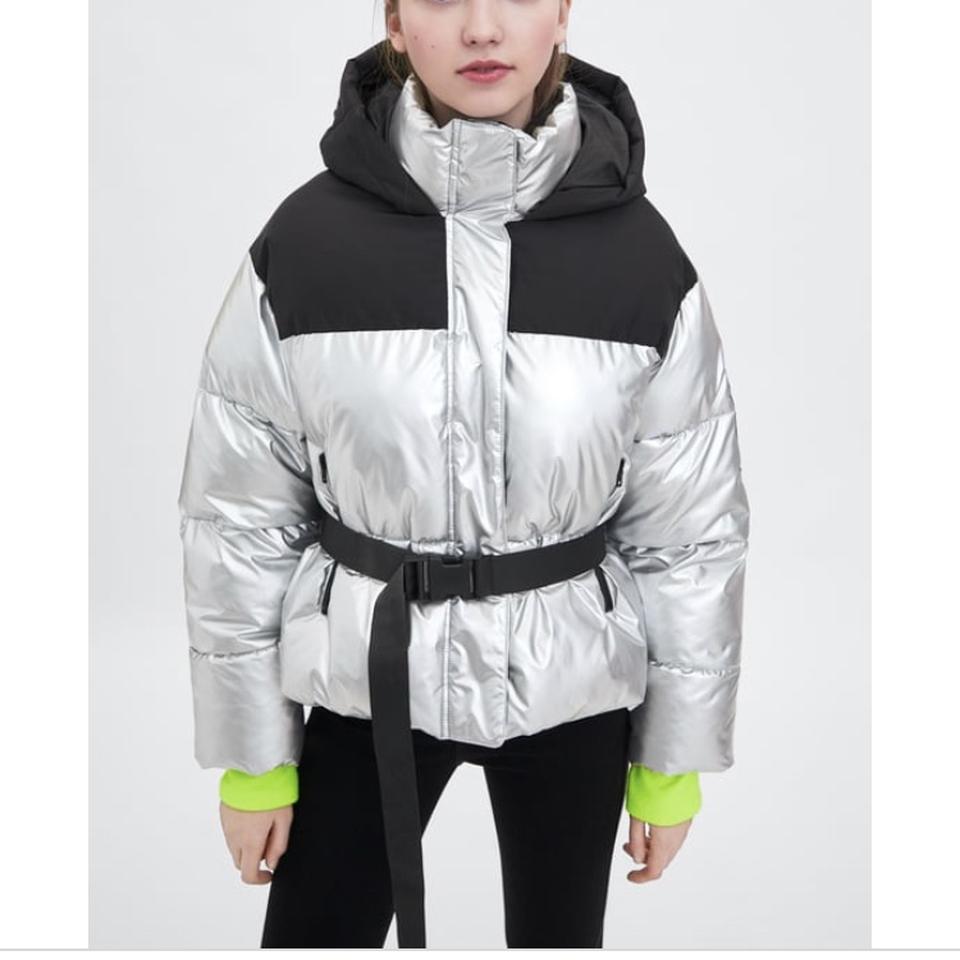 Silver puffer outlet jacket zara