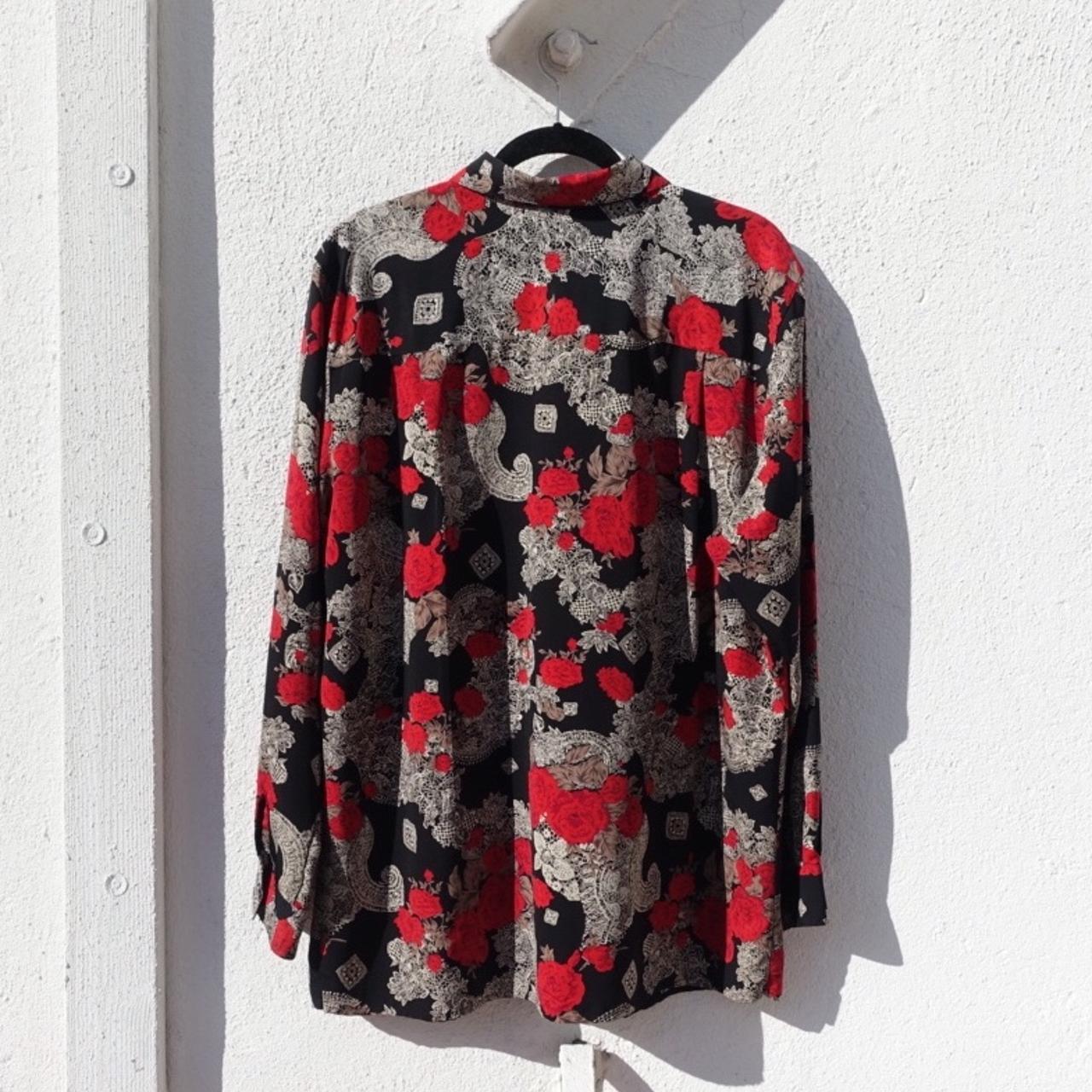 free shipping ☻ allover rose print silky blouse w/... - Depop