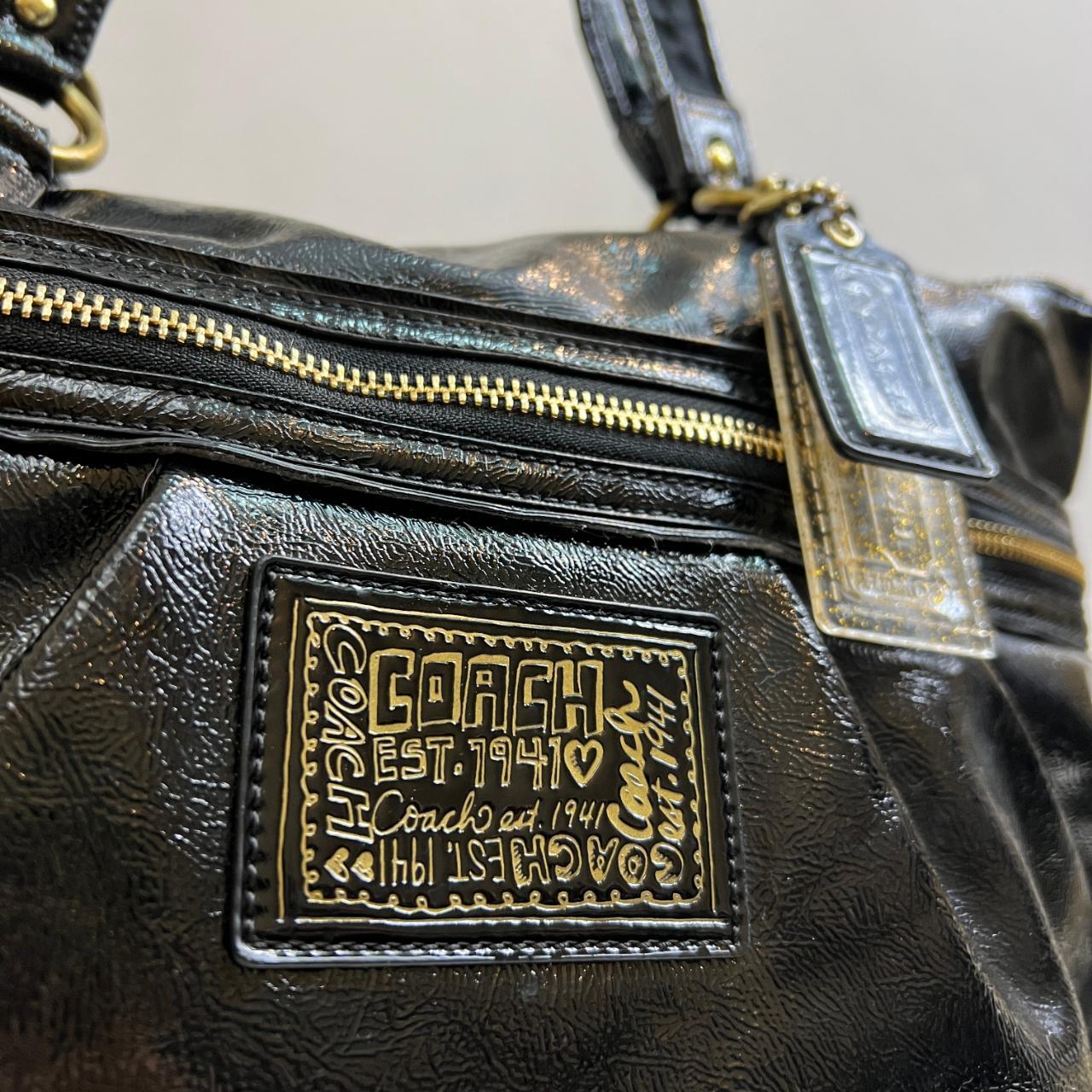 バッグ COACH handbag leather BLACK GOLD NWT Coach Ltd Legacy Black Leather Top Handle Brief Pocket