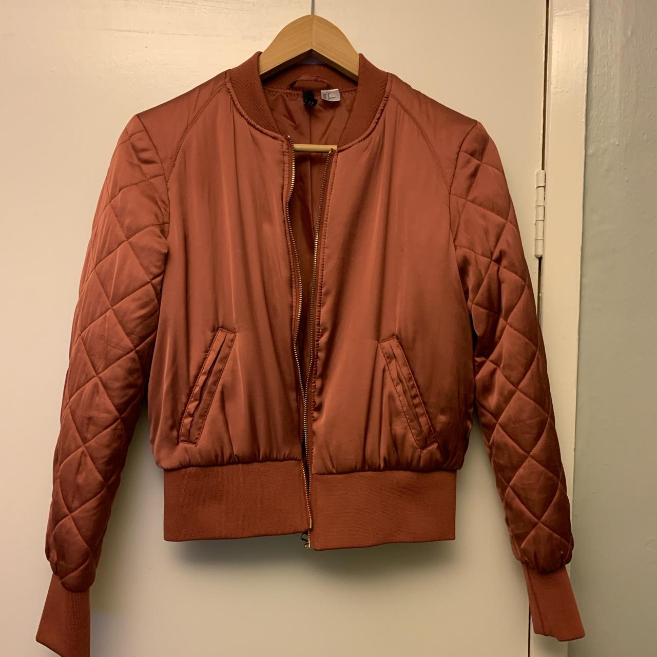 H&M rose gold satin bomber jacket Label size 12