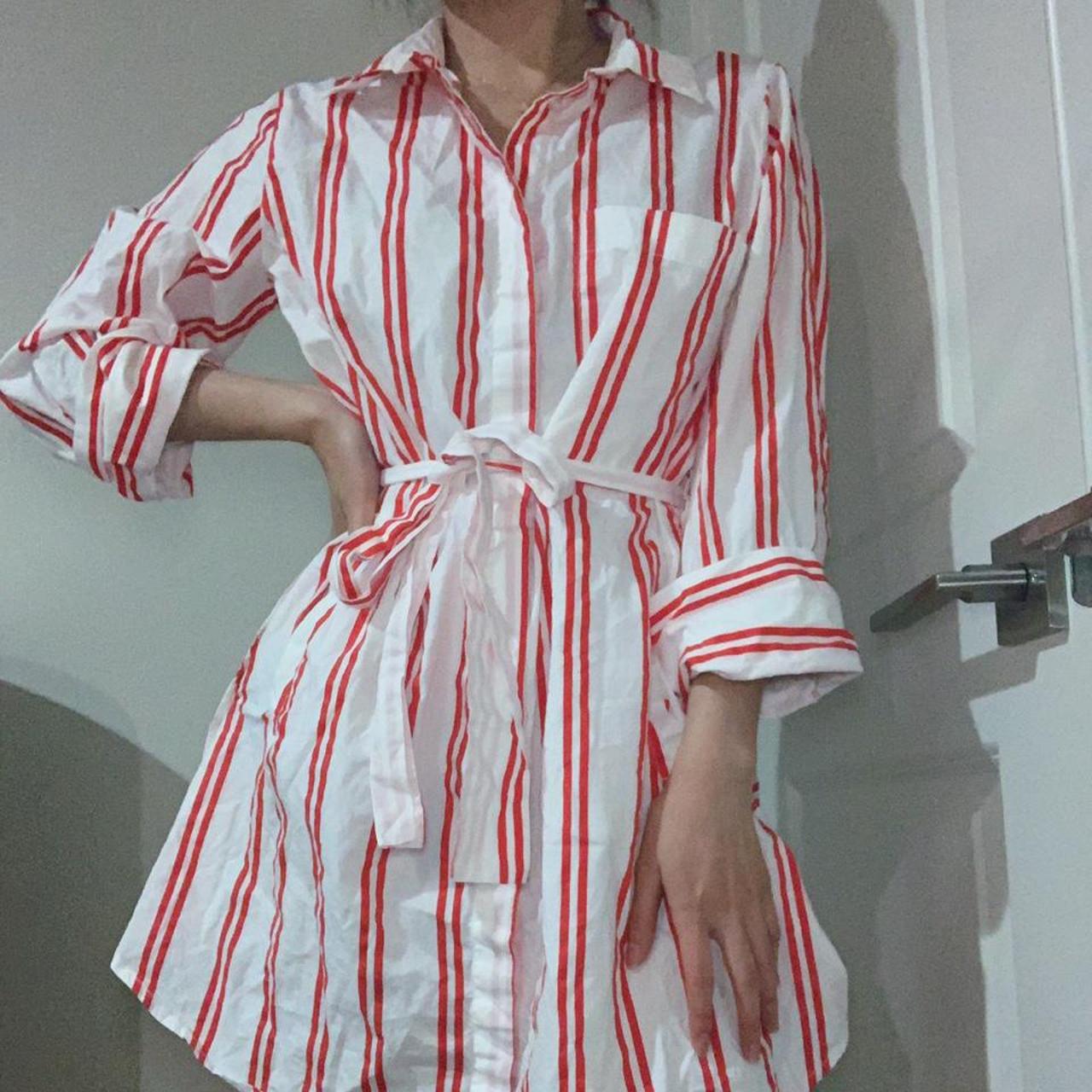 h&m red and white striped dress