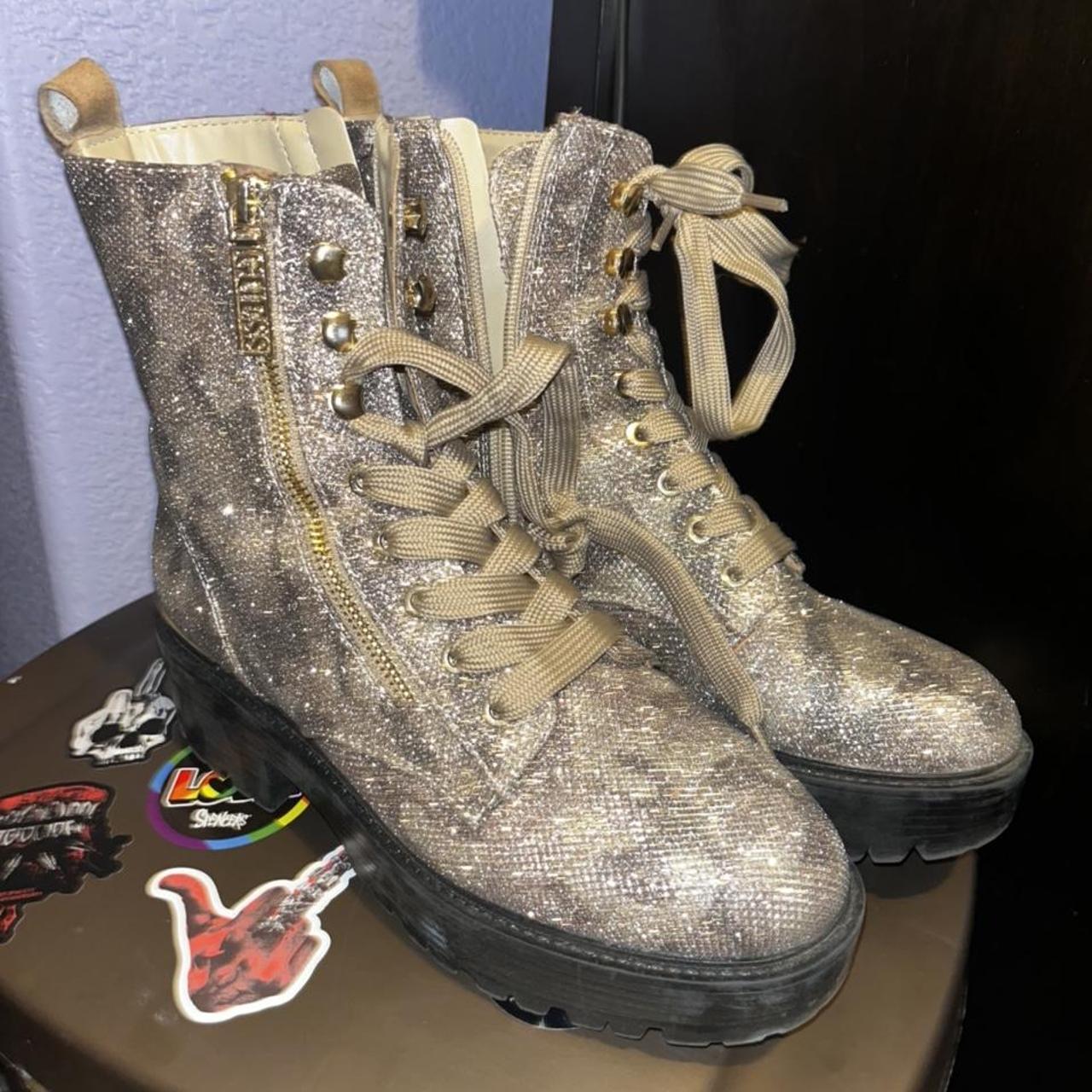 Guess Womens Gold 8.5 sparkly snake skin pattern Depop