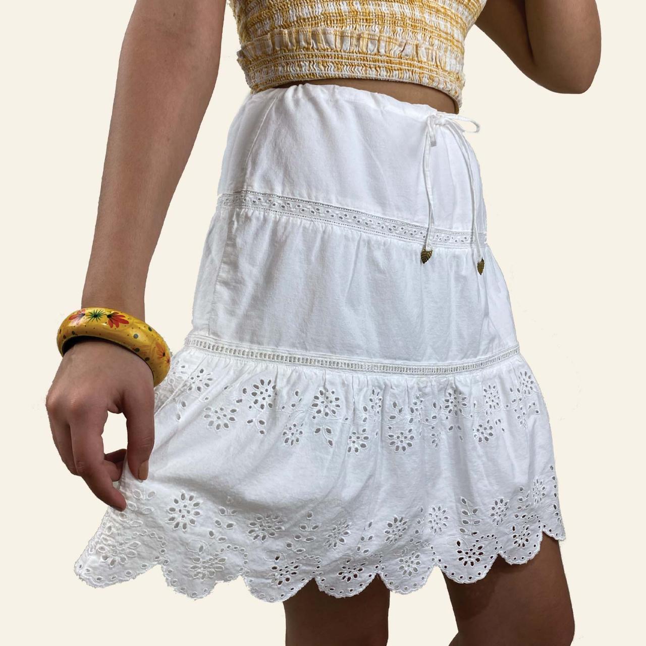 Y2K Era Tiered White Cotton Eyelet Peasant