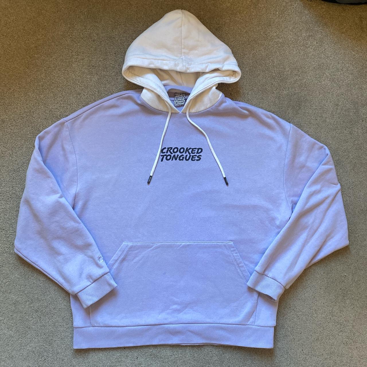 Crooked Tongues Women's Purple and White Hoodie | Depop