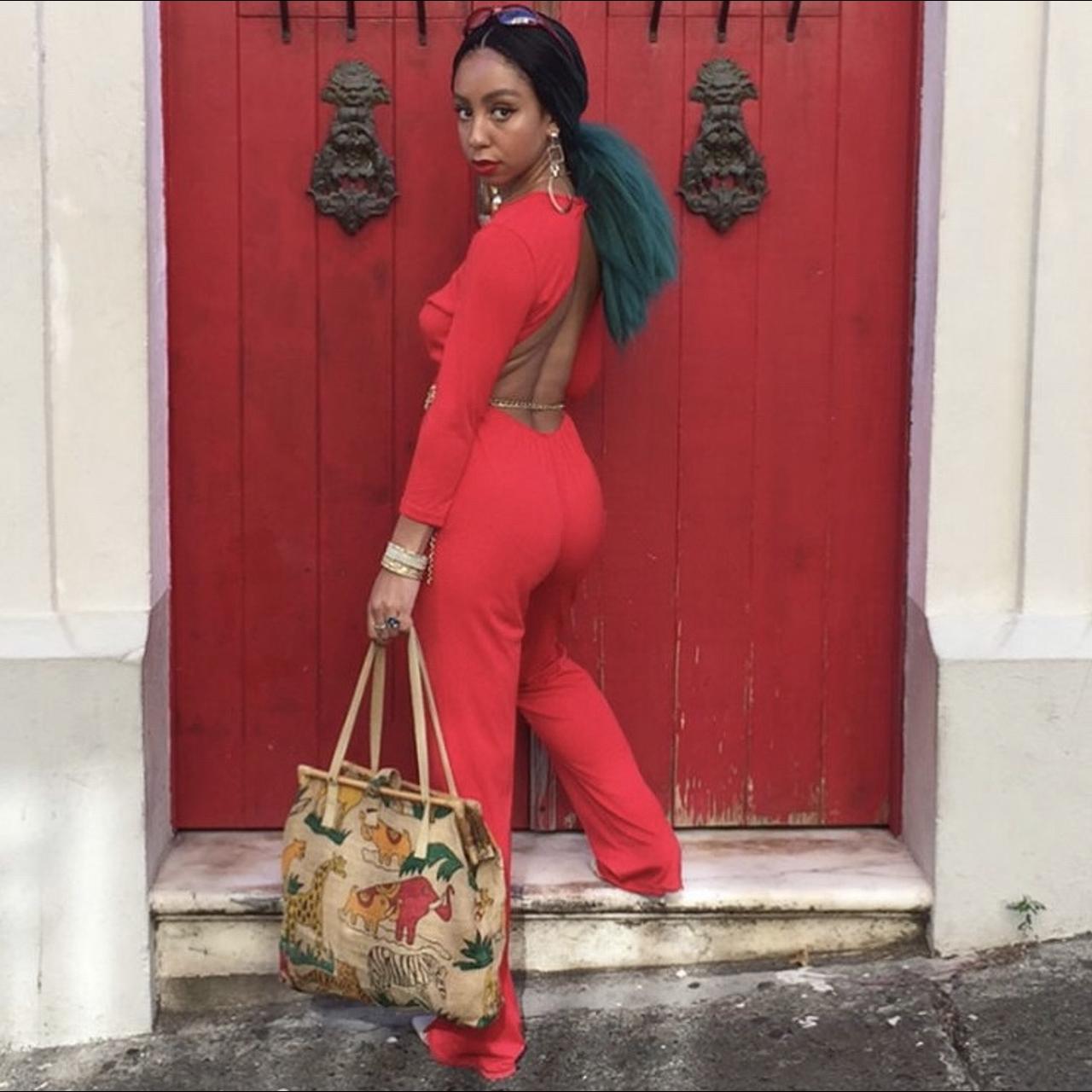 Red Backless Jumpsuit WHERE IN THE WORLD IS CARMEN