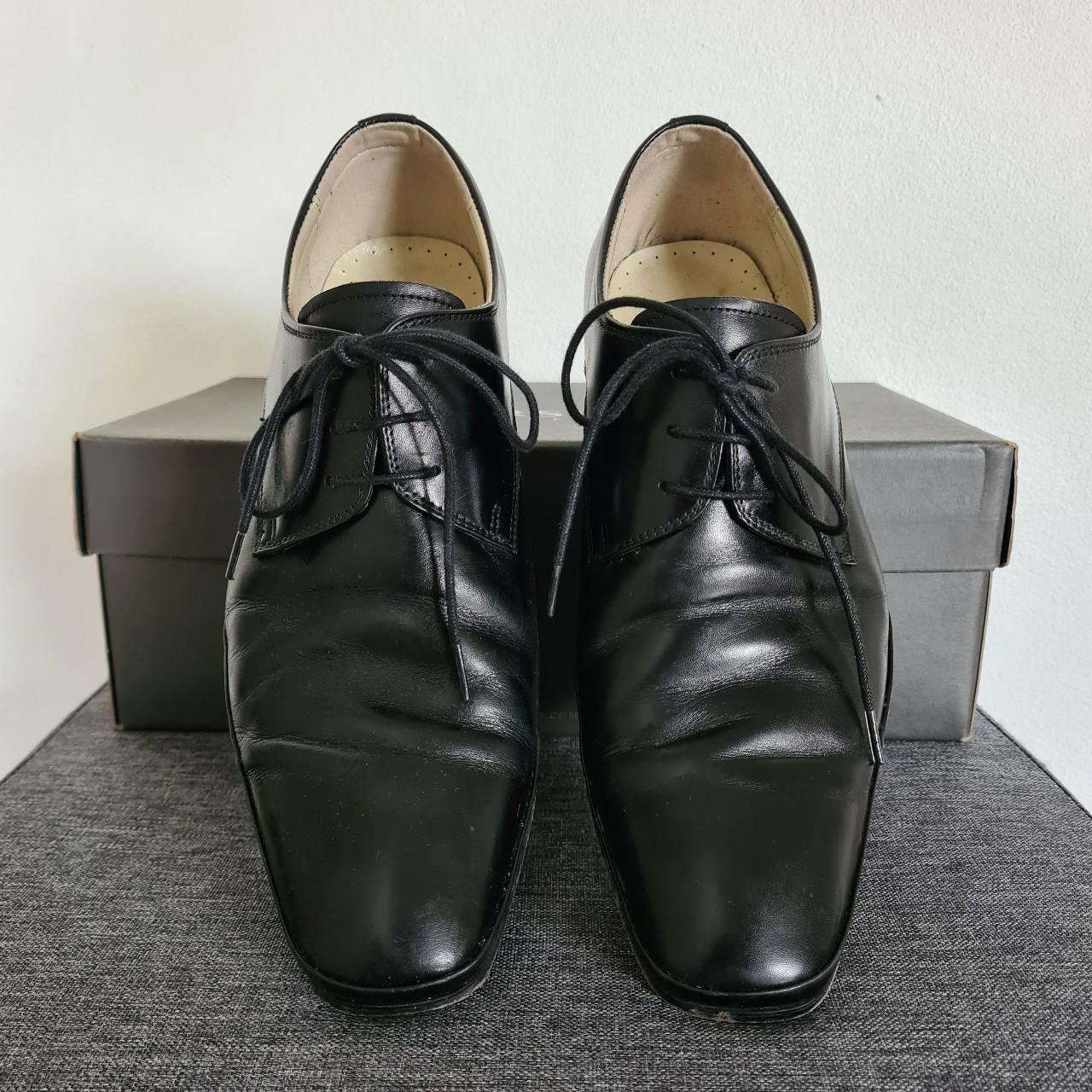 Black Florsheim dress shoes, with laces and a square... - Depop